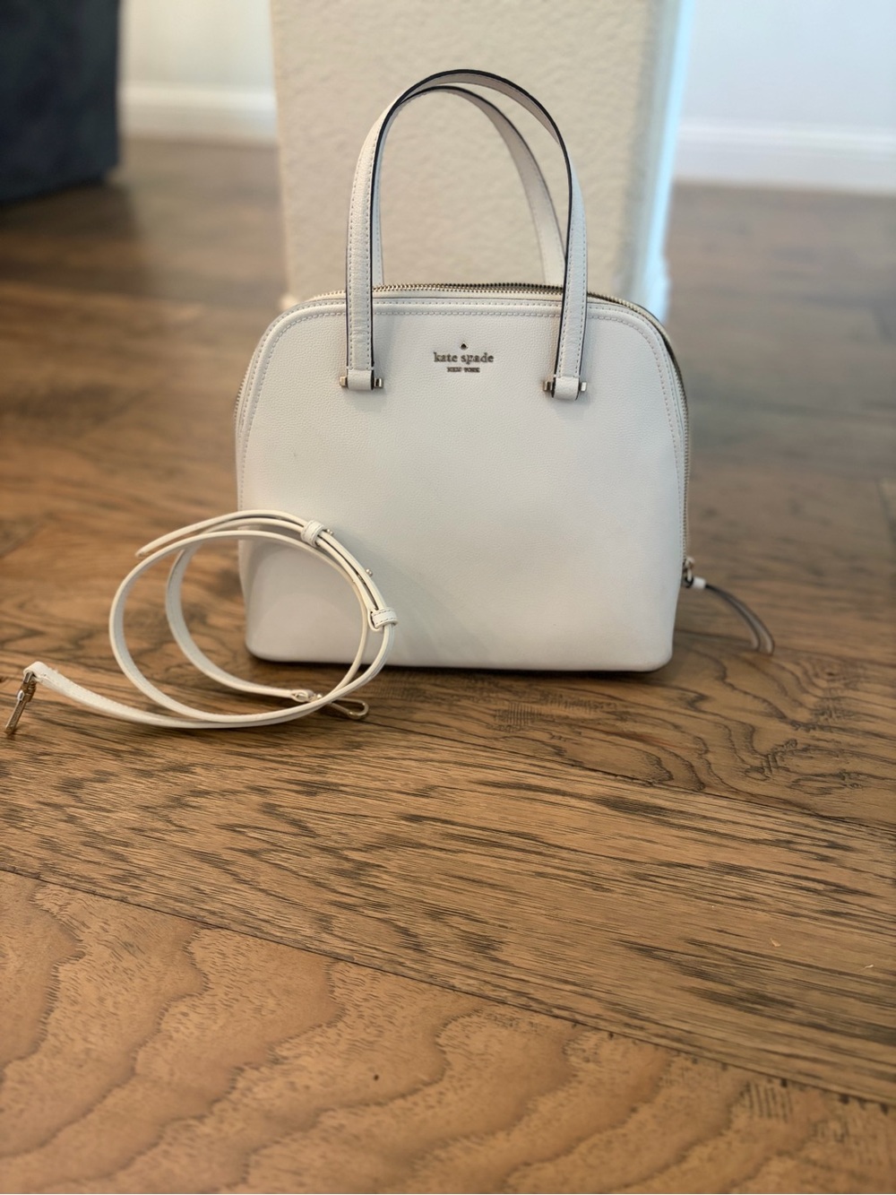 kate spade White Leather Dome Satchel with Detachable Strap